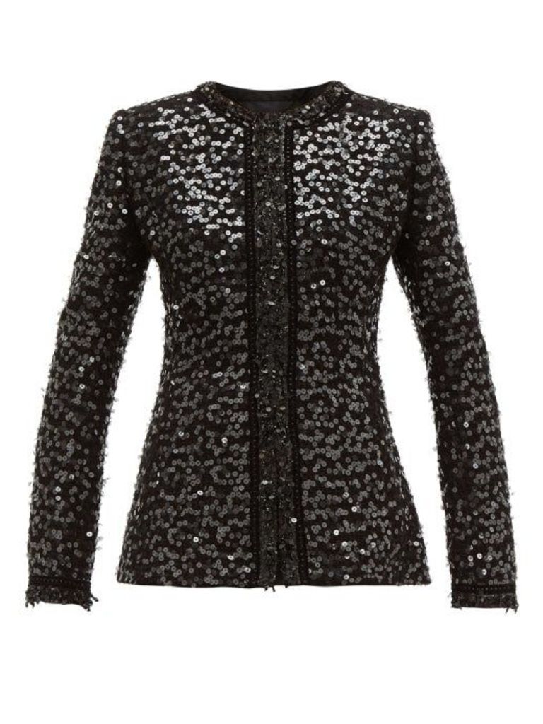 Andrew Gn - Collarless Sequinned-bouclé Jacket - Womens - Black
