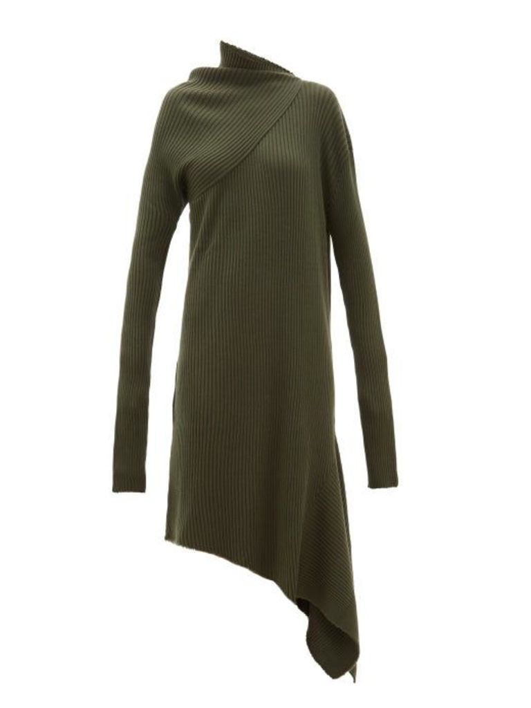 Marques'almeida - Asymmetric Ribbed Wool Dress - Womens - Khaki