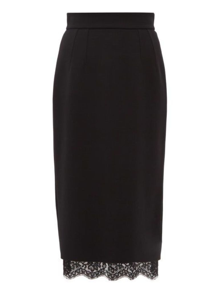 Dolce & Gabbana - Lace-hem Crepe Pencil Skirt - Womens - Black