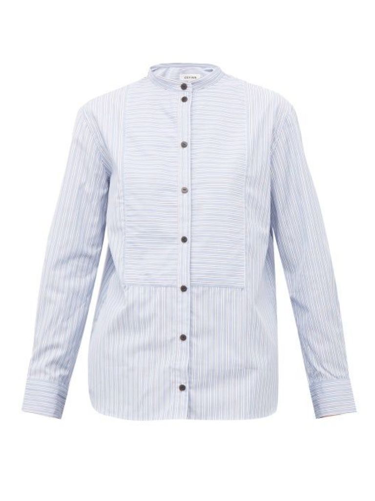 Cefinn - Mandarin-collar Striped Cotton-poplin Shirt - Womens - Blue White