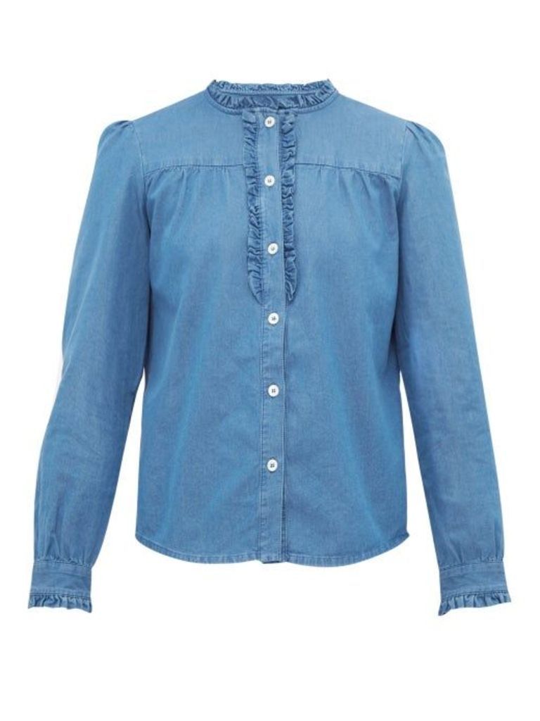 A.p.c. - Zola Ruffle-trimmed Cotton-chambray Shirt - Womens - Blue