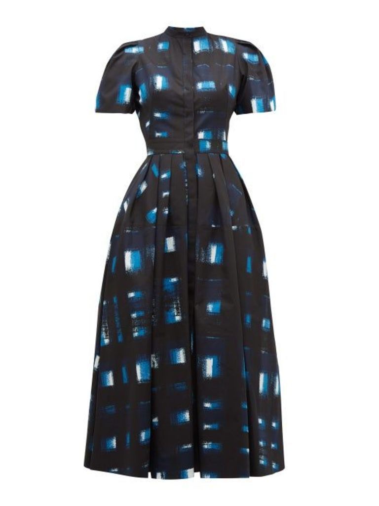 Alexander Mcqueen - Hand-printed Check Cotton-poplin Dress - Womens - Blue Multi