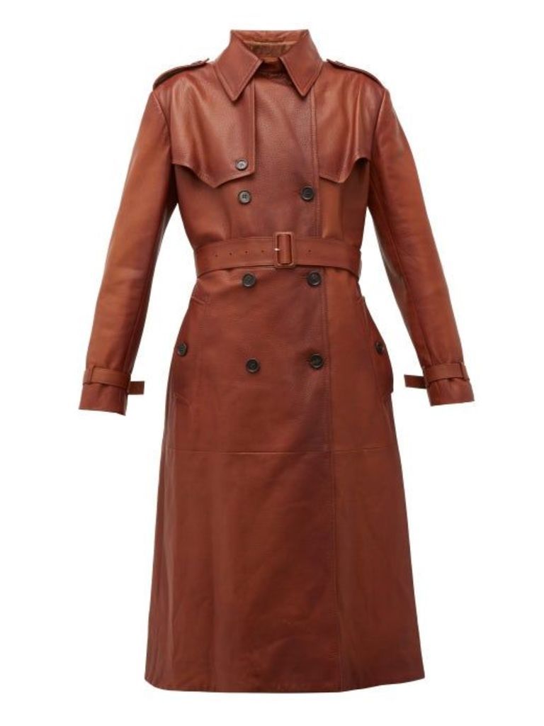 Prada - Belted Grained-leather Trench Coat - Womens - Brown