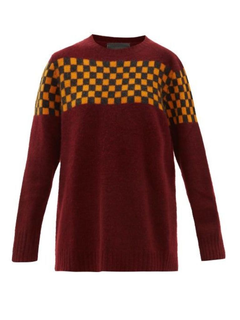 The Elder Statesman - Checked Brushed-cashmere Sweater - Womens - Burgundy