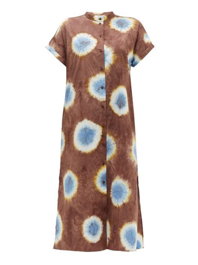 Sea - Tie-dye Buttoned Cotton-poplin Midi Dress - Womens - Brown Multi