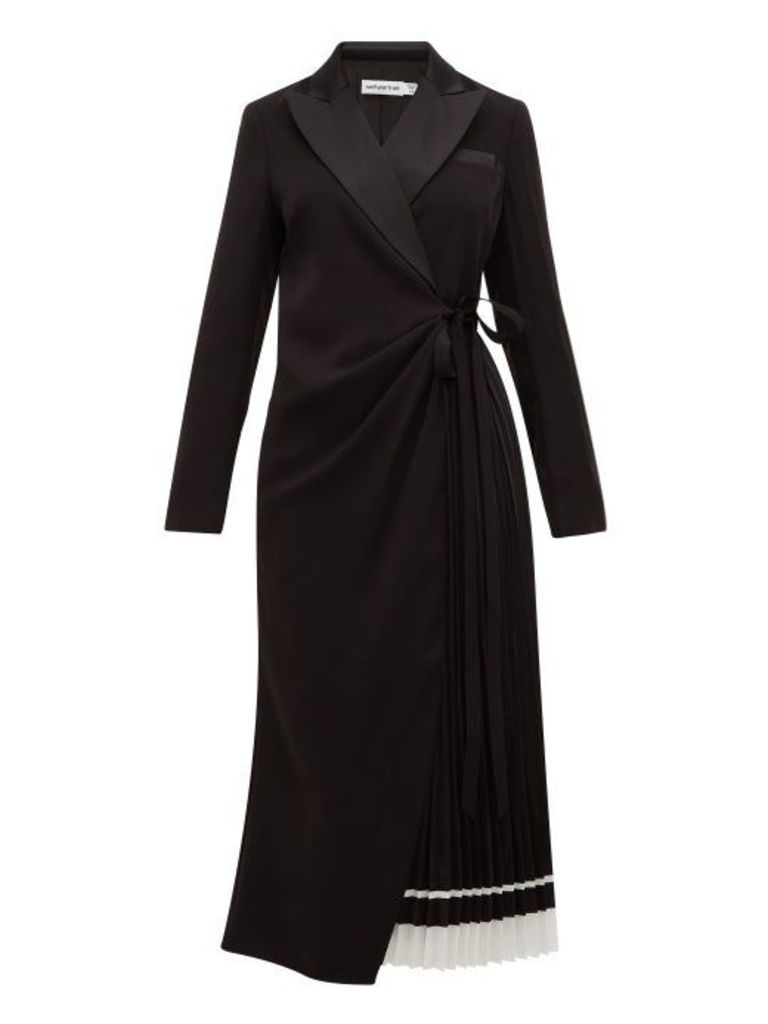 Self-portrait - Pleated Satin Blazer Wrap Dress - Womens - Black