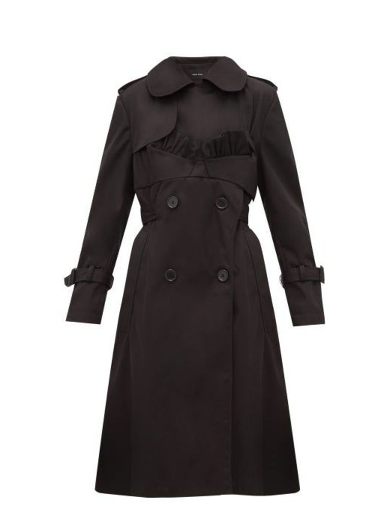 Simone Rocha - Ruffle Trimmed Belted Double Breasted Trench Coat - Womens - Black