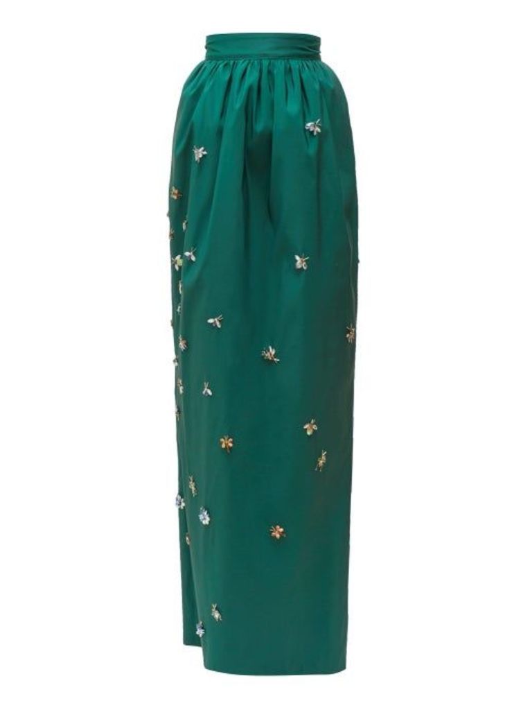 Carolina Herrera - Crystal-embellished Silk-faille Maxi Skirt - Womens - Dark Green