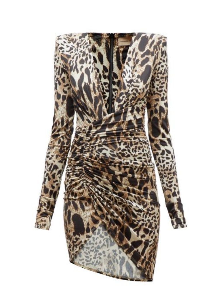 Alexandre Vauthier - Plunge-neck Lynx-print Jersey Mini Dress - Womens - Leopard
