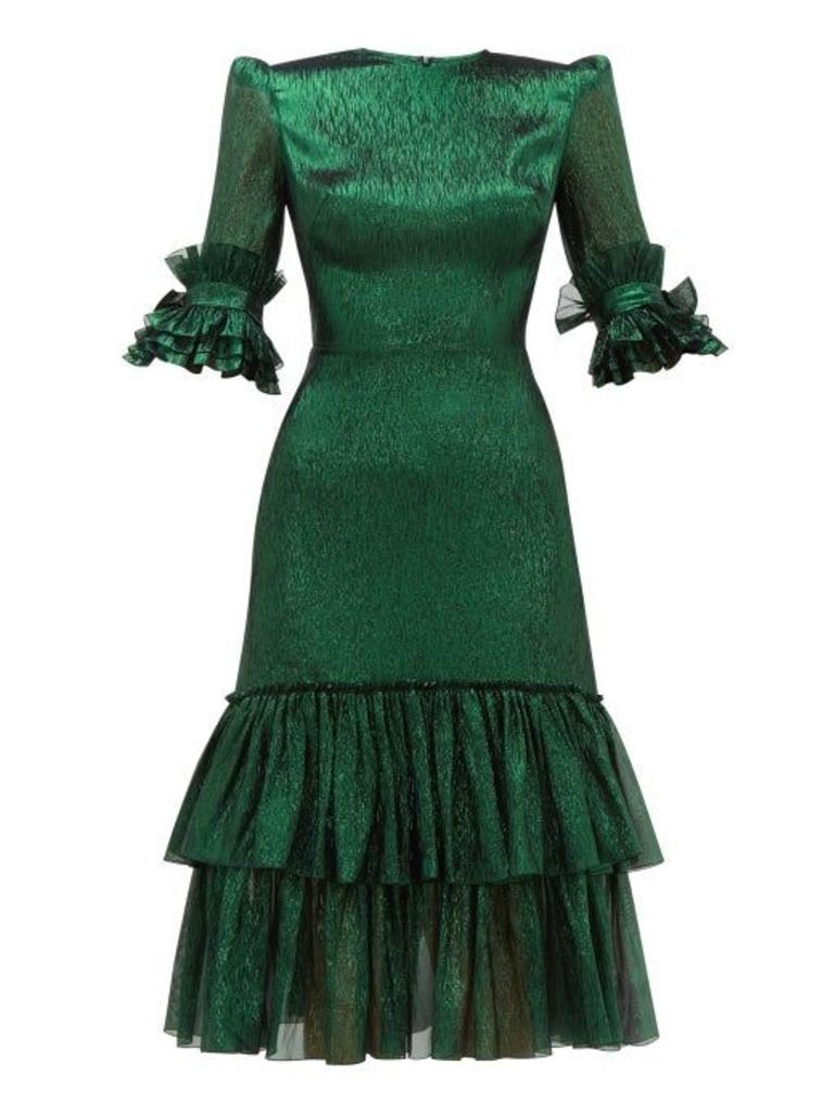 The Vampire's Wife - The Veneration Tiered Silk Blend Lamé Dress - Womens - Dark Green