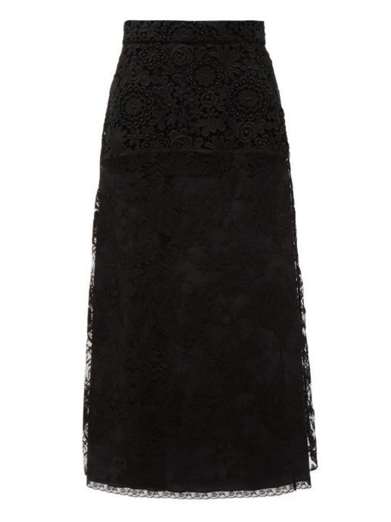 Prada - Floral Lace And Silk Midi Skirt - Womens - Black