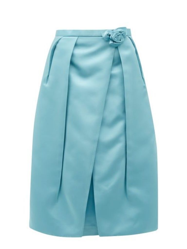 Prada - Rosette-waist Duchess Satin Skirt - Womens - Blue