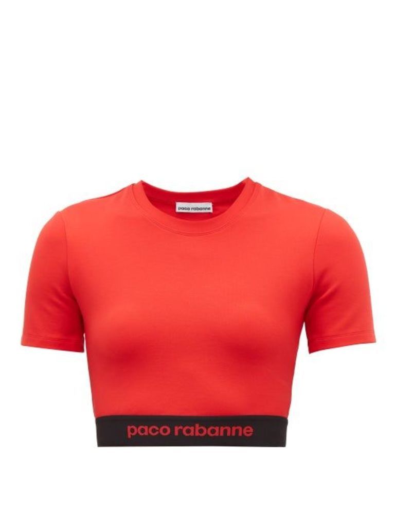 Paco Rabanne - Logo-hem Jersey Cropped Top - Womens - Red