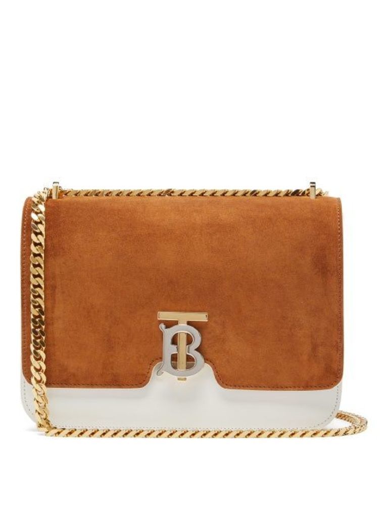 Burberry - Tb-monogram Suede And Leather Cross-body Bag - Womens - Tan White