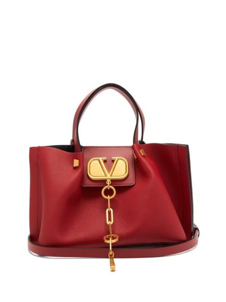 Valentino - V-chain Escape Small Grained-leather Tote Bag - Womens - Red