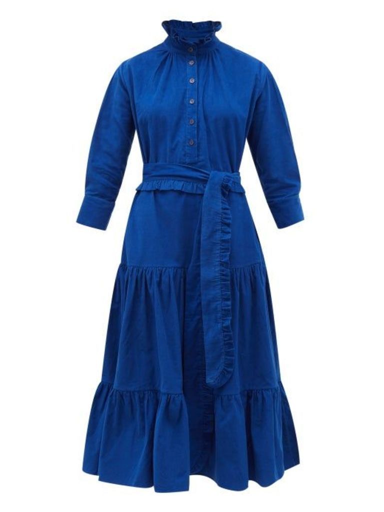 Evi Grintela - Phoebe Ruffled Cotton-corduroy Midi Dress - Womens - Blue
