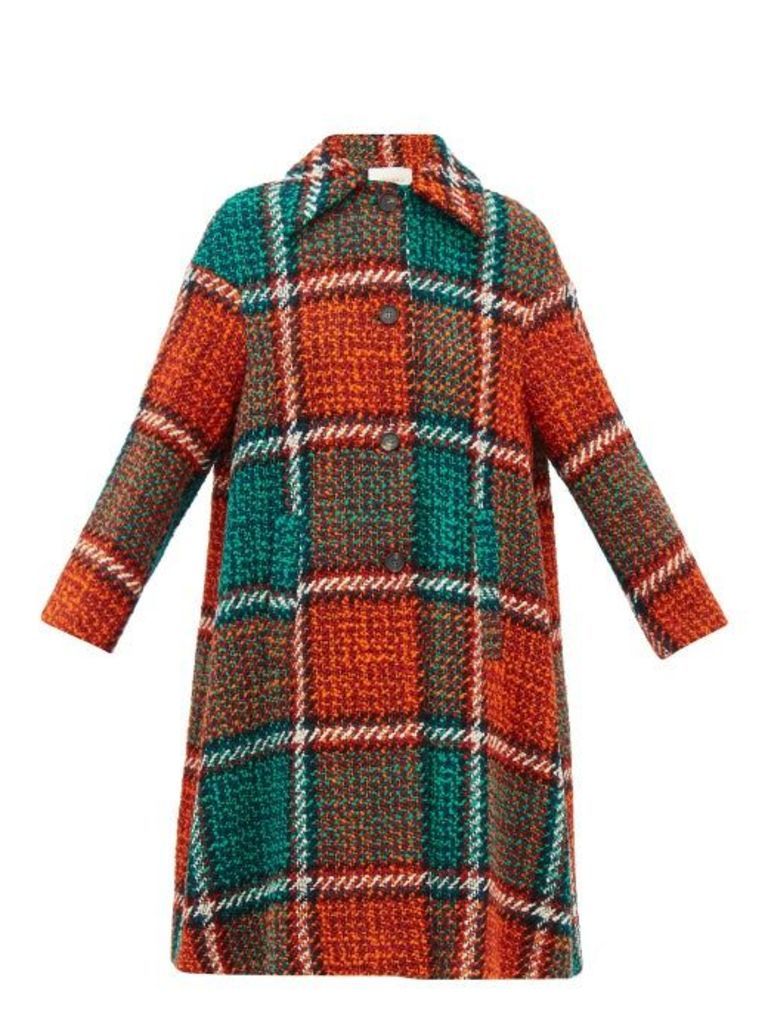 La Doublej - Single-breasted Checked Wool-blend Tweed Coat - Womens - Red Print