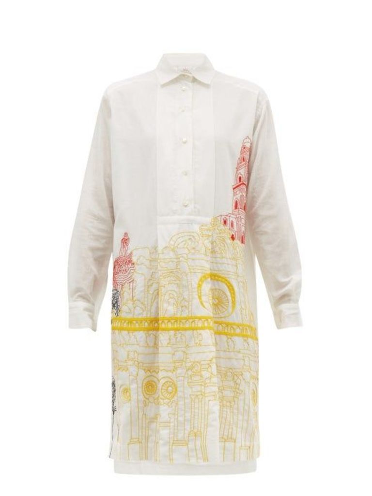 Kilometre Paris - Basilica De Santa Croce Khadi-cotton Shirtdress - Womens - White Print