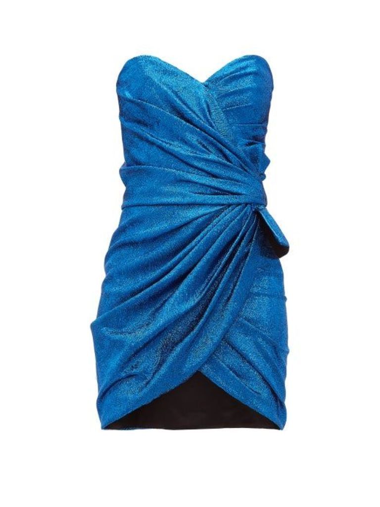 Saint Laurent - Ruched Bow-embellished Silk-blend Mini Dress - Womens - Blue