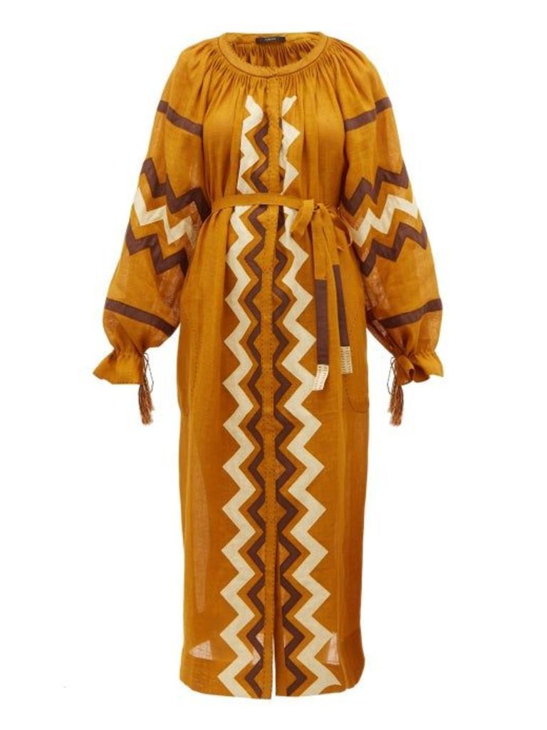 Vita Kin - Zanzibar Embroidered Linen Dress - Womens - Yellow Multi