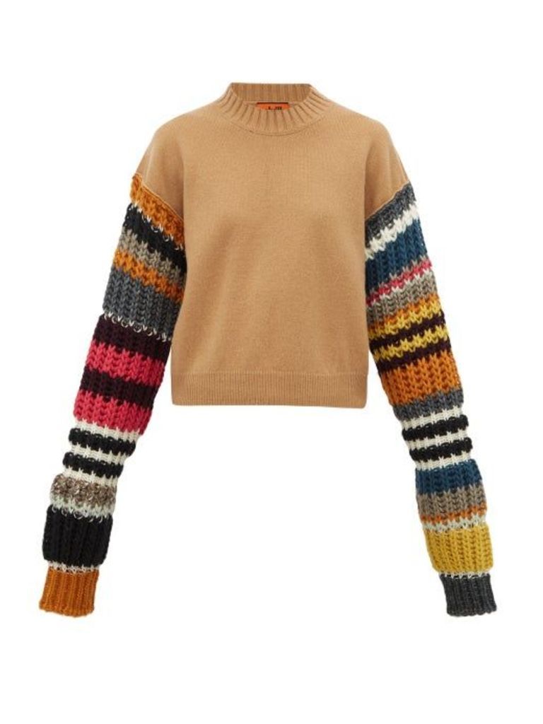 Colville - Striped-sleeve Wool-blend Sweater - Womens - Brown Multi
