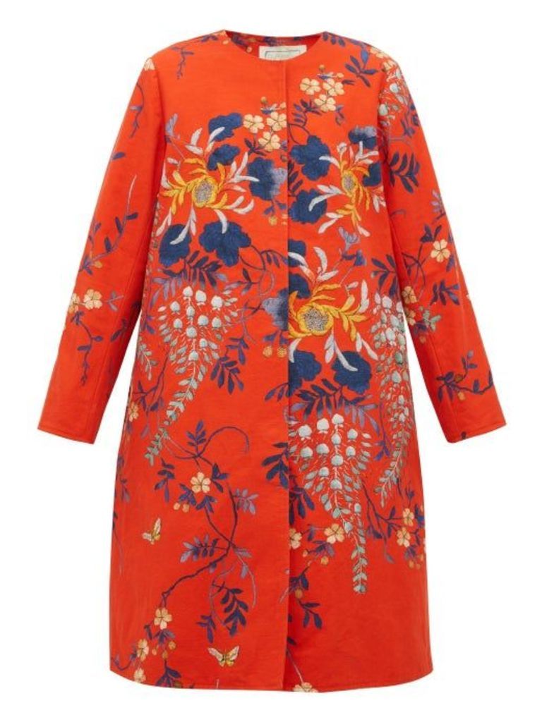 By Walid - Tanita Floral-print Cotton Coat - Womens - Red Multi