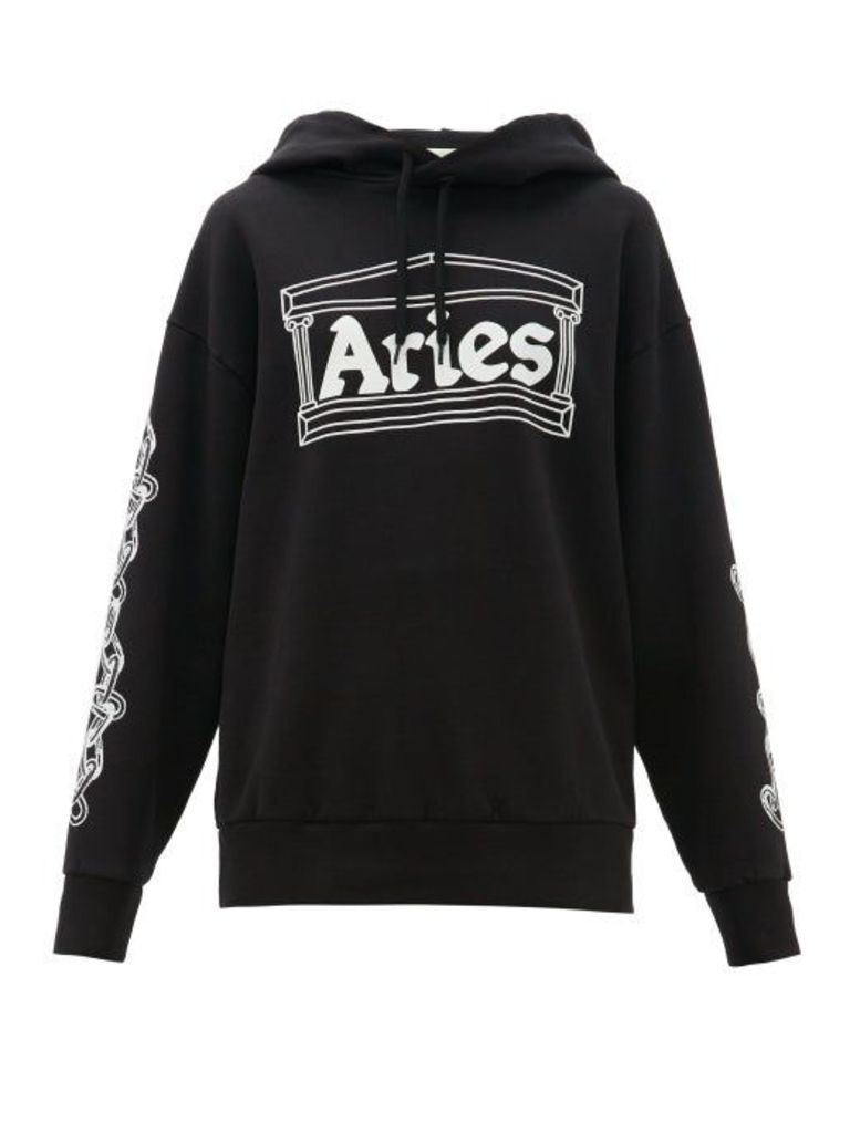 Aries - Logo-print Cotton Hooded Sweatshirt - Womens - Black