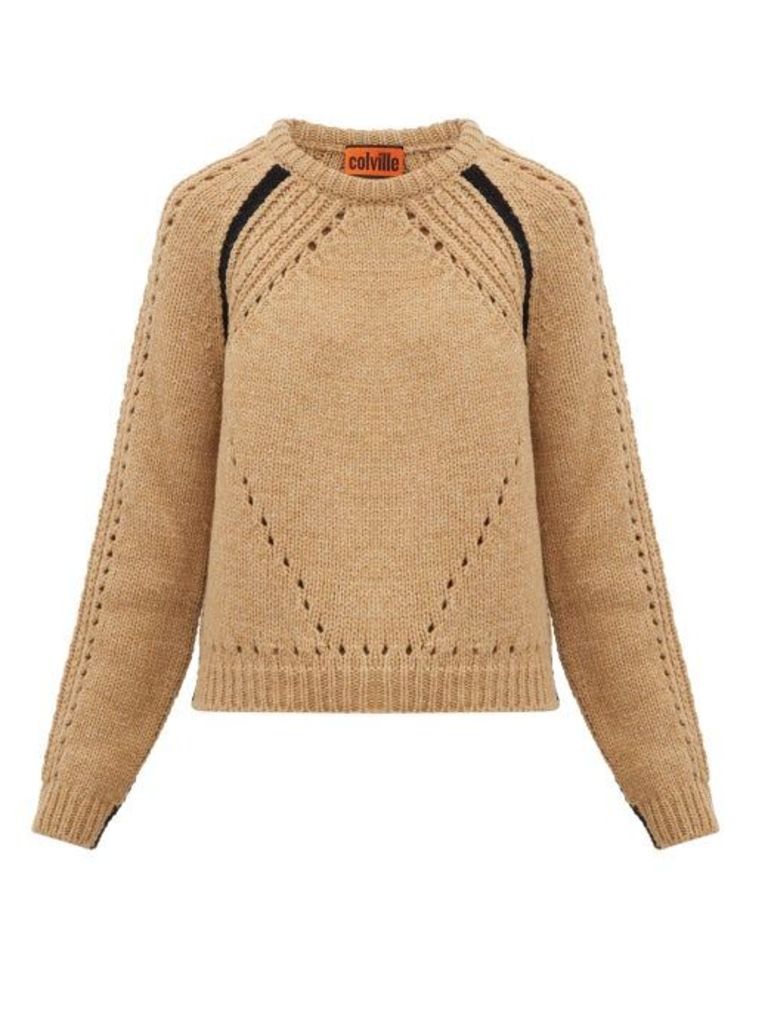 Colville - Round-neck Contrast-stripe Wool Sweater - Womens - Camel