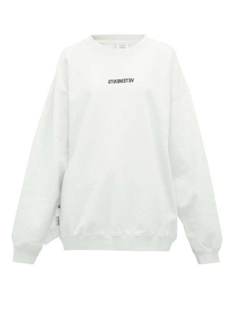 Vetements - Inverted Logo Print Cotton Jersey Sweatshirt - Womens - Ivory