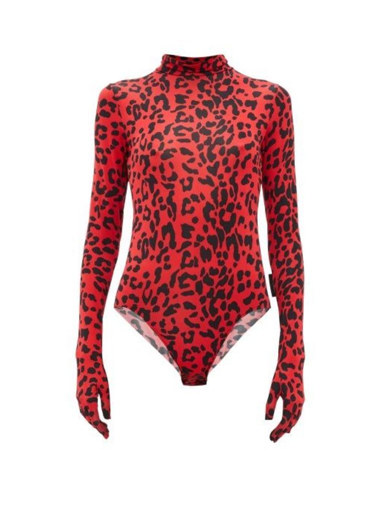 Vetements - Leopard-print Roll-neck Bodysuit - Womens - Black Red
