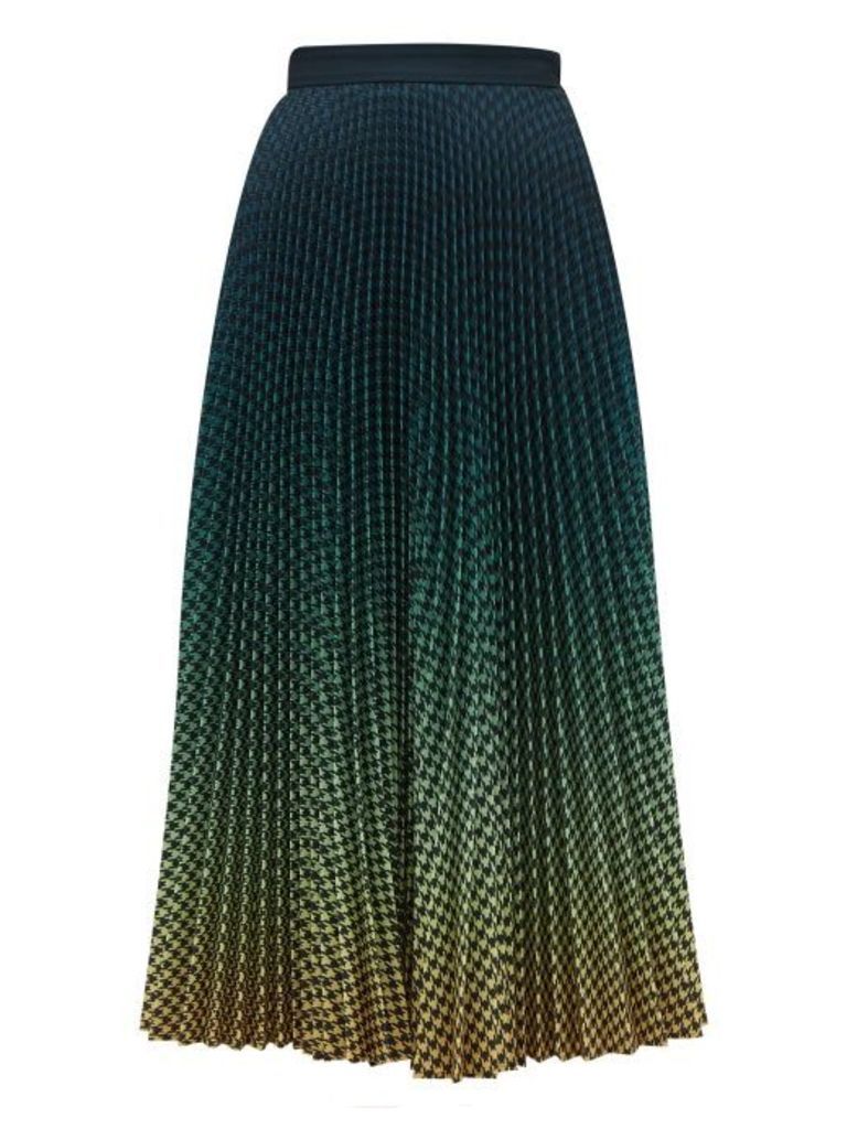 Mary Katrantzou - Dégradé Houndstooth Print Pleated Crepe Skirt - Womens - Dark Green