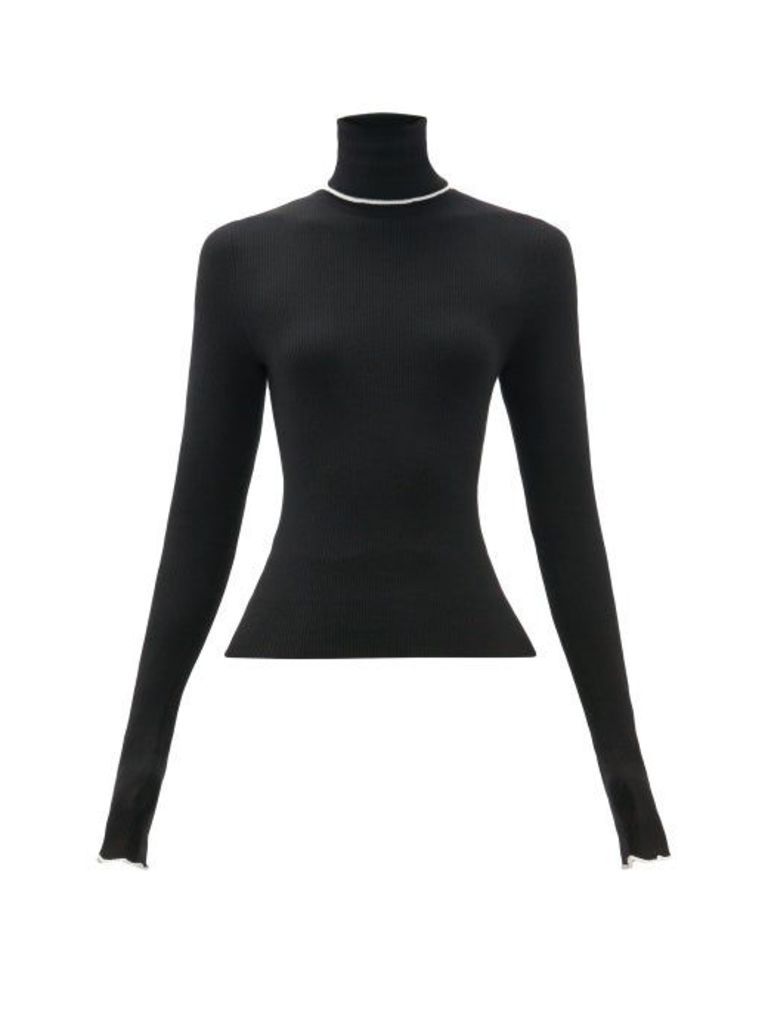 Barrie - Contrast-trimmed Ribbed Cashmere Roll-neck Sweater - Womens - Black White