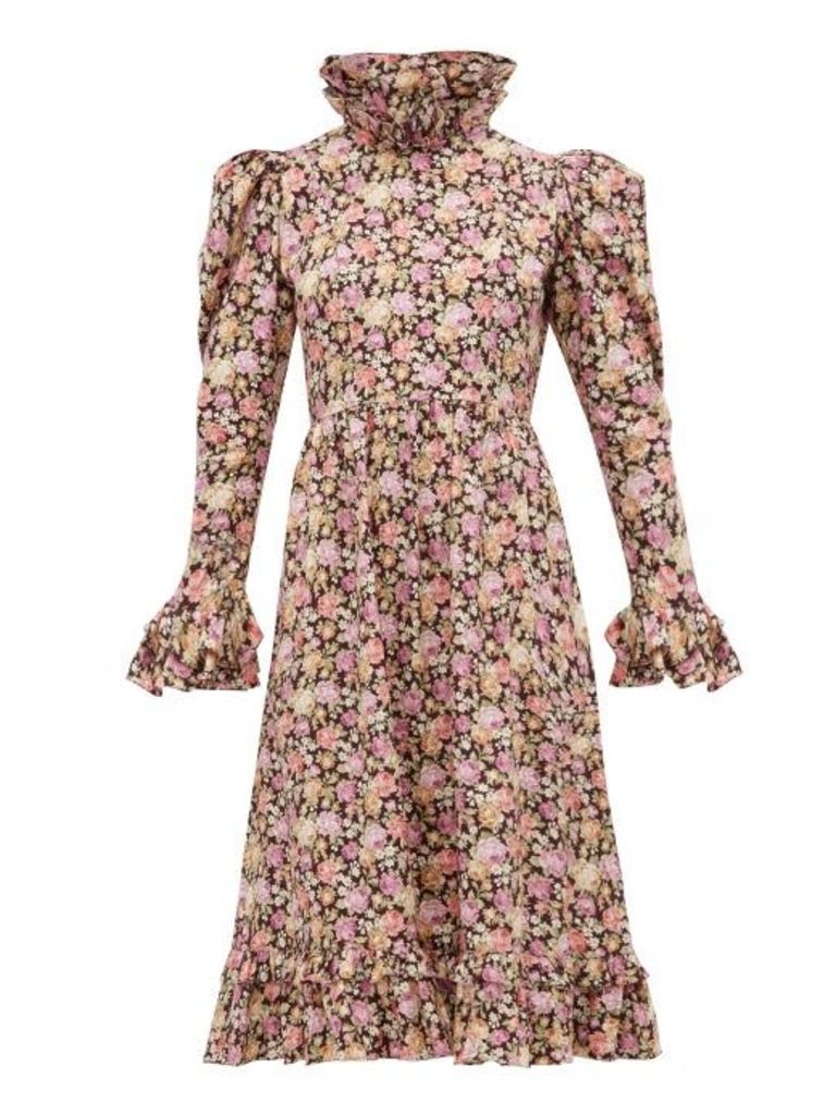 Batsheva - Ruffled Floral-print Cotton Dress - Womens - Pink Multi