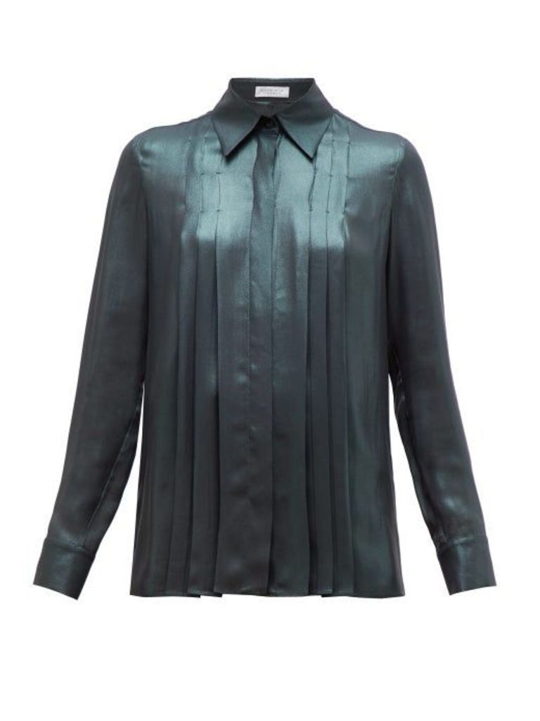 Gabriela Hearst - Pierre Pleated Silk-lamé Shirt - Womens - Green