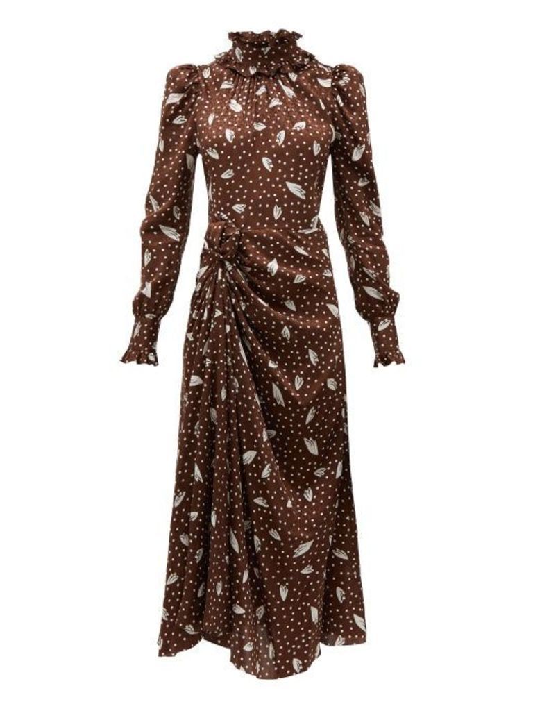 Alessandra Rich - High Neck Printed Jacquard Silk Dress - Womens - Brown Multi