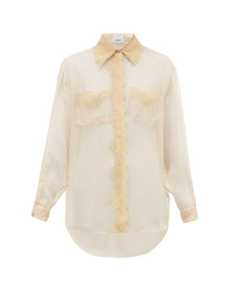 Burberry - Shelly Lace-trimmed Mulberry-silk Chiffon Blouse - Womens - Light Pink