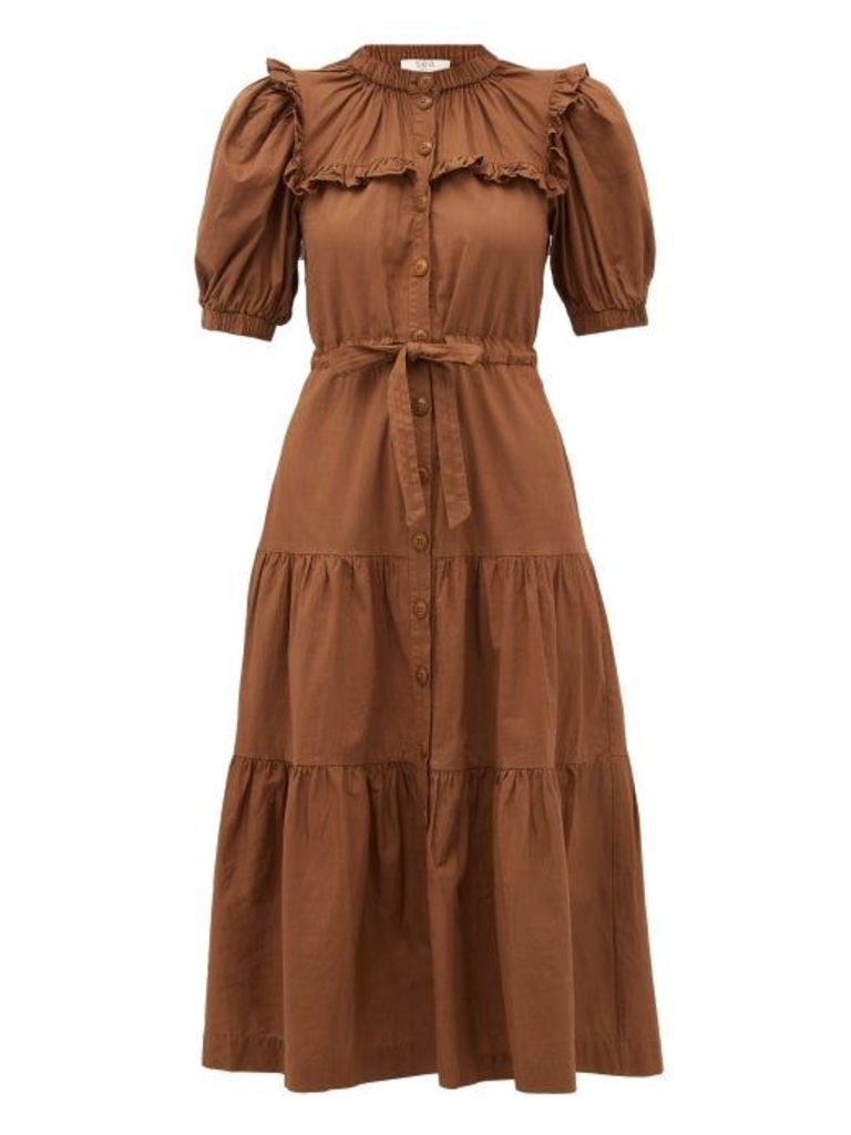 Sea - Rumi Tiered Cotton-canvas Midi Dress - Womens - Brown
