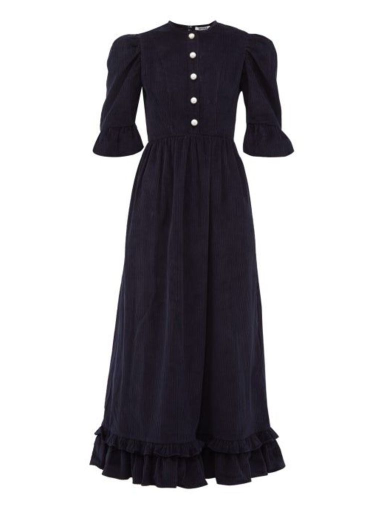 Batsheva - Puff-sleeve Cotton-corduroy Dress - Womens - Navy