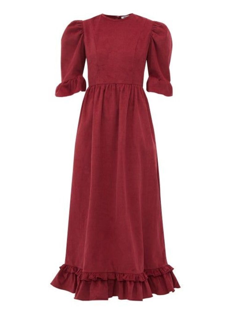 Batsheva - Puff-sleeve Cotton-corduroy Dress - Womens - Burgundy