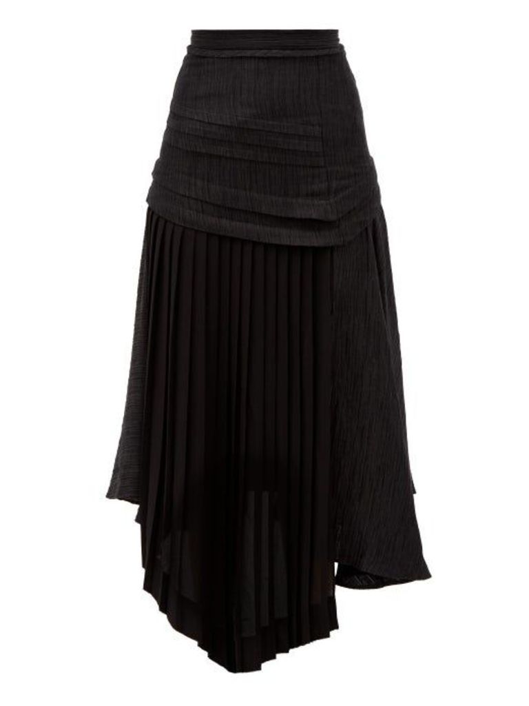 Aje - April Asymmetric Pleated Midi Skirt - Womens - Black