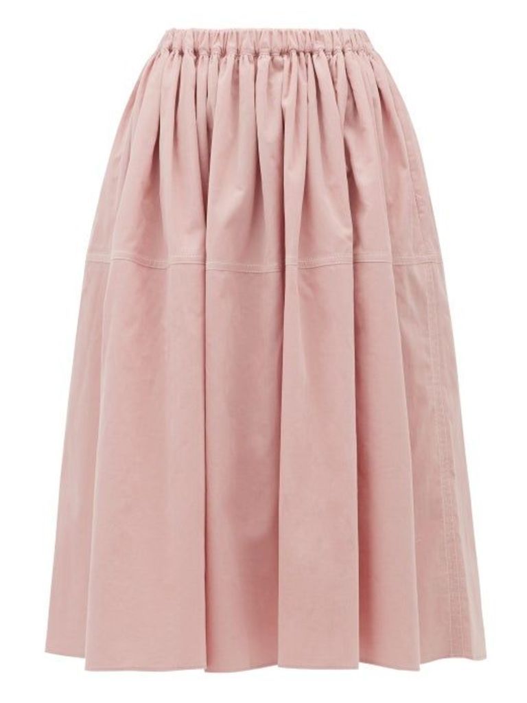 Sara Lanzi - Gathered Cotton-corduroy Skirt - Womens - Light Pink