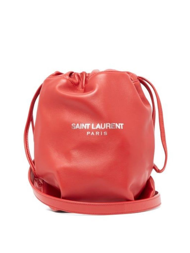 Saint Laurent - Teddy Drawstring Leather Bucket Bag - Womens - Red