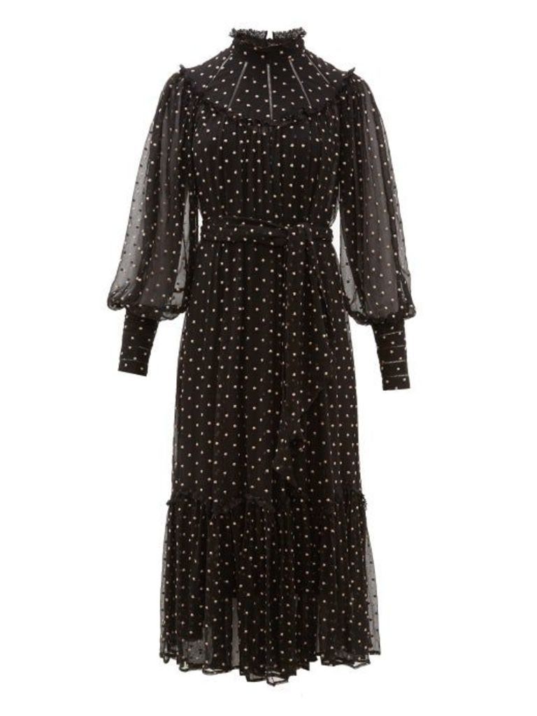 Zimmermann - Espionage Polka-dot Silk-chiffon Midi Dress - Womens - Black Print