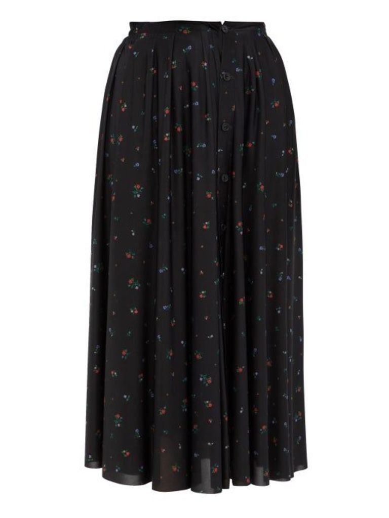 Vetements - Floral Print Crepe Midi Skirt - Womens - Black Multi