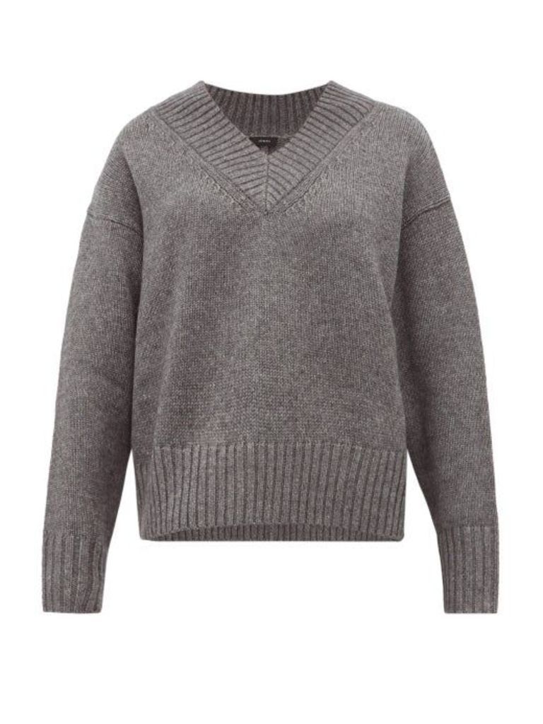 Joseph - V-neck Wool-blend Sweater - Womens - Dark Grey