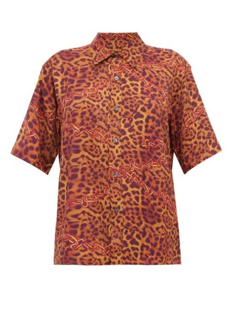 Aries - Leopard And Chain-print Crepe Shirt - Womens - Leopard