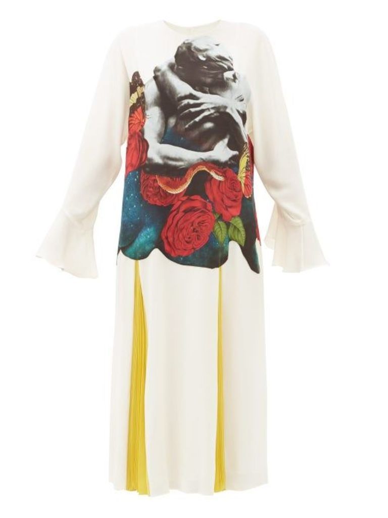 Valentino - Lovers-print Silk-georgette Dress - Womens - White Print