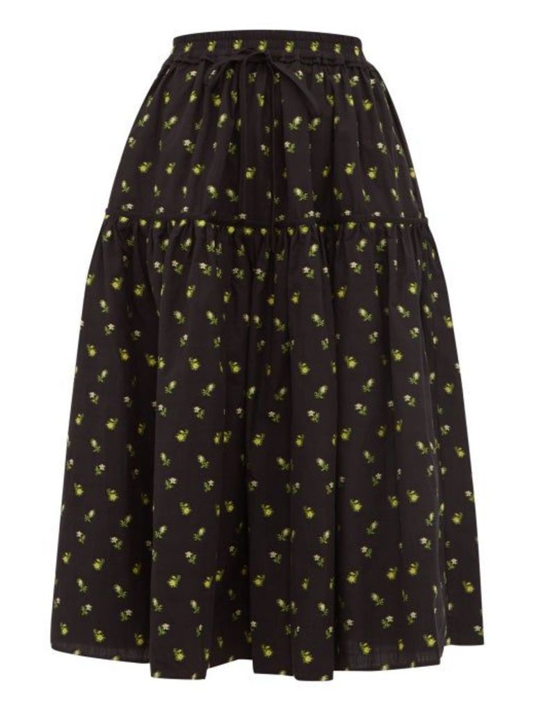 Cecilie Bahnsen - Adea Floral Fil-coupé Cotton Skirt - Womens - Black Yellow