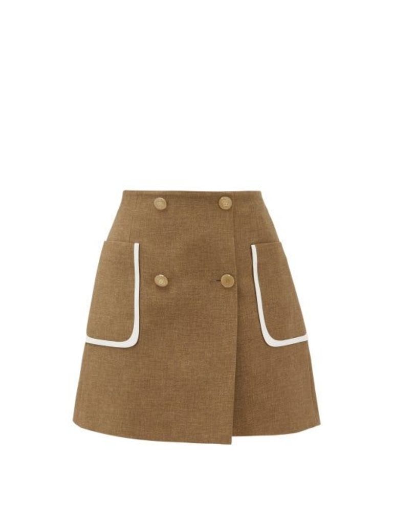 Fendi - Buttoned Wool-blend Skirt - Womens - Brown Multi