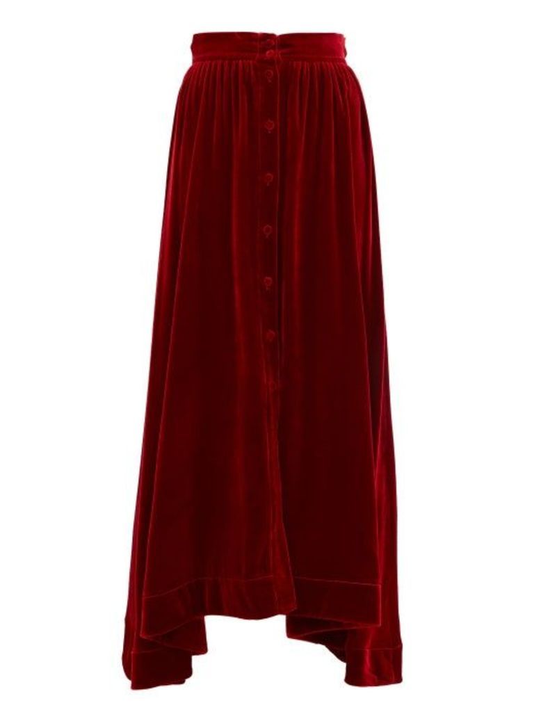 Raquel Diniz - Dana Handkerchief-hem Silk-velvet Skirt - Womens - Red